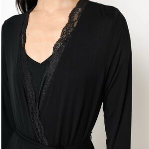 Sophisticated Black Lace-Trimmed Robe